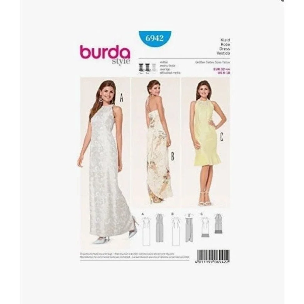 Burda Sewing‎ Pattern 6942 Sleeveless Dress Evening Gown Misses Size 6-18